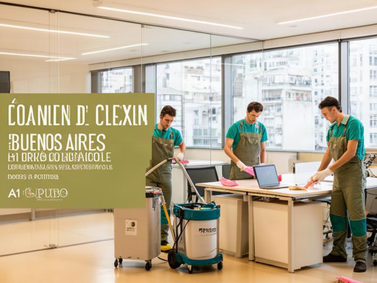 Equipo de limpieza profesional trabajando en una oficina moderna en Buenos Aires